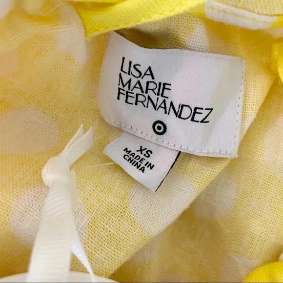 Lisa Marie Hernandez Linen Blend Polka Dot Ruffle Dress Yellow Size XS NWT - Picture 7 of 15
